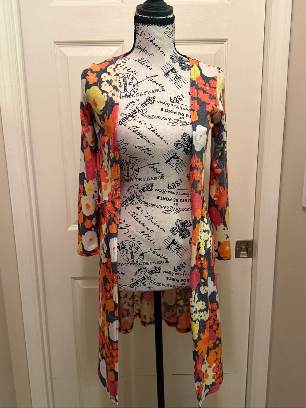 LuLaRoe Lightweight Cardigan with Rainbow Logo and Pink Trim
